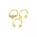 Multi-Pack CZ Bat Gold-Tone Horseshoe Rings and Hinged Septum Ring 3 Pack - 16 Gauge at Spencer's