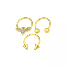 Multi-Pack CZ Bat Gold-Tone Horseshoe Rings and Hinged Septum Ring 3 Pack - 16 Gauge at Spencer's