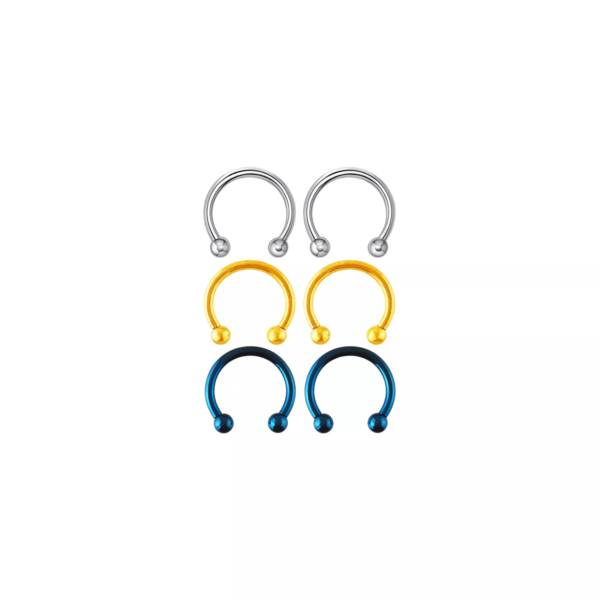 Multi-Pack Multi-Color Basic Horseshoe Rings 3 Pair - 12 Gauge
