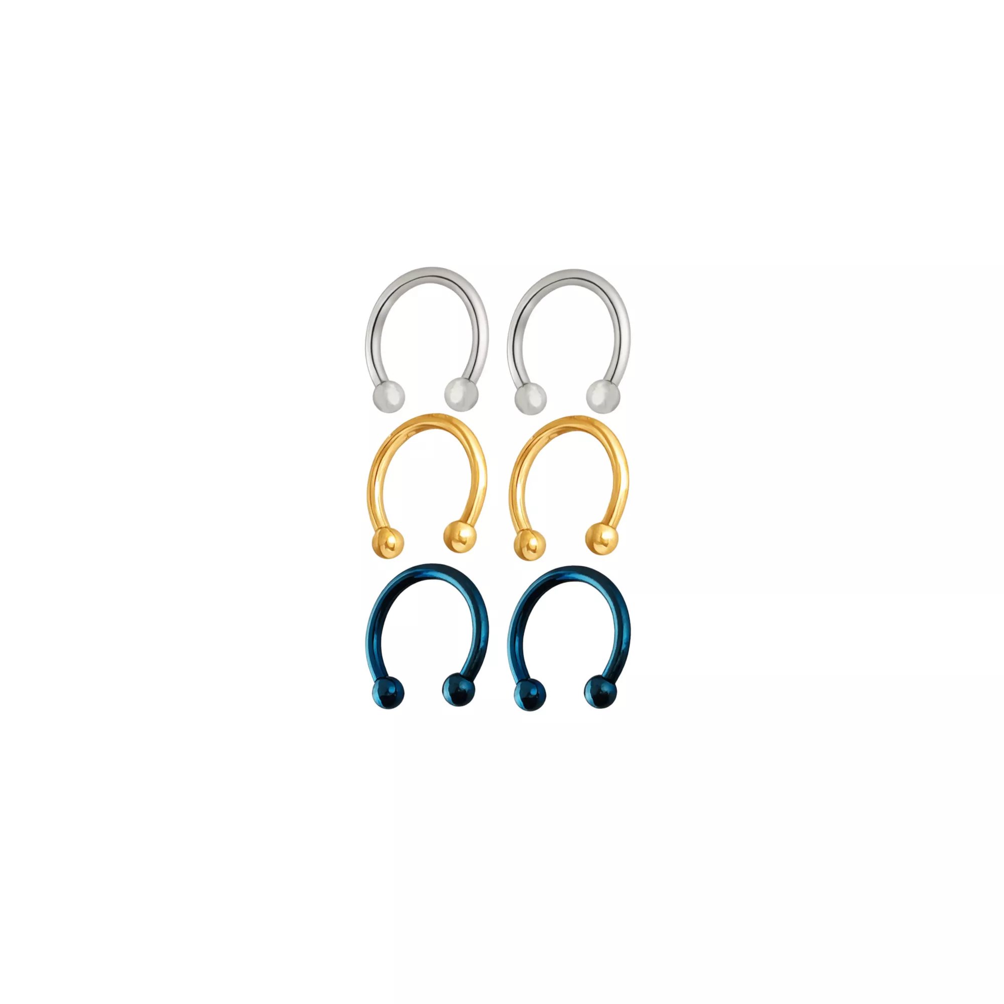 Multi-Pack Multi-Color Basic Horseshoe Rings 3 Pair - 12 Gauge at Spencer's