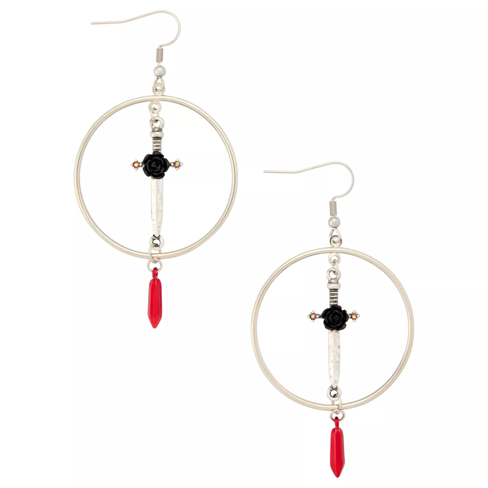 Gothic Rose Sword Dangle Hoop Earrings
