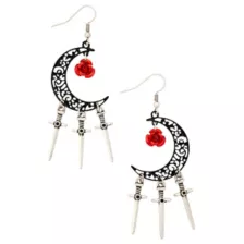 Gothic Rose Moon Sword Dangle Earrings at Spencer's