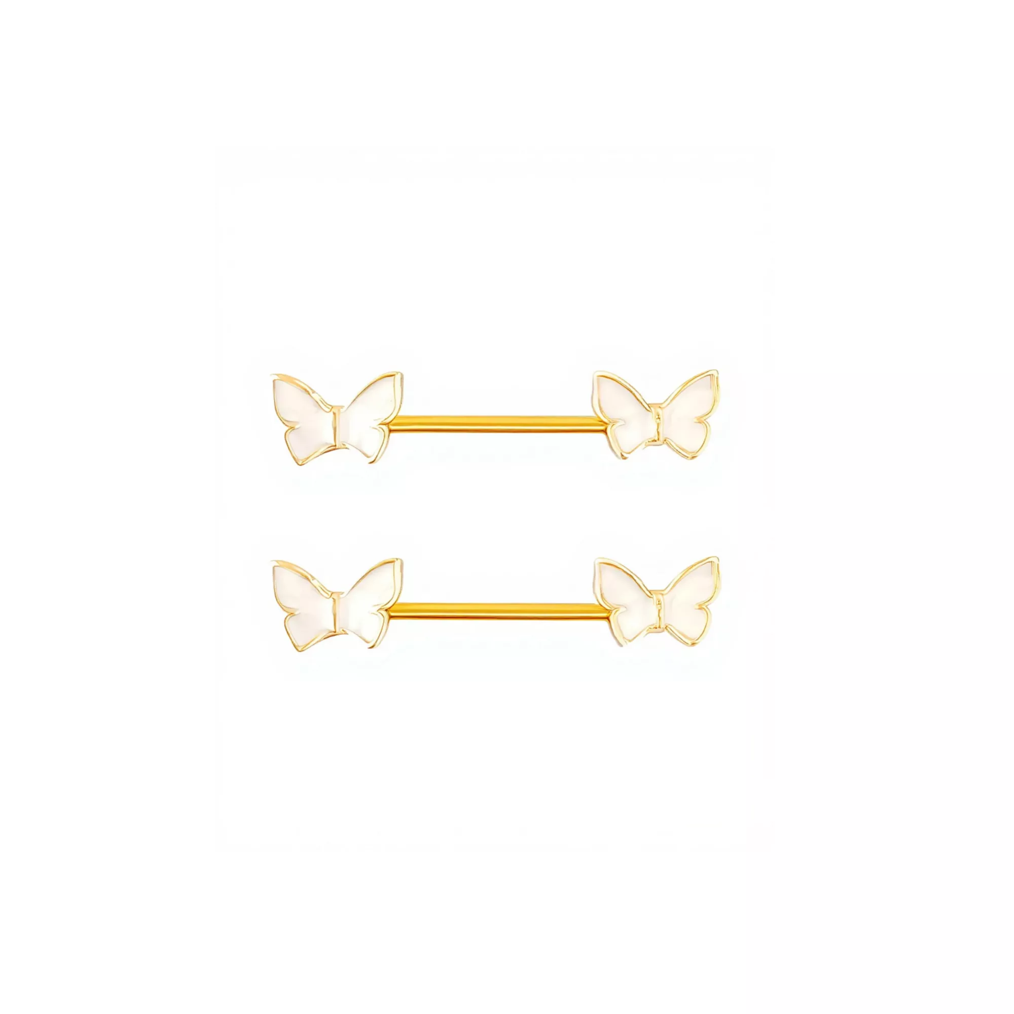Butterfly Pearl Gold-Tone Titanium Nipple Barbells - 14 Gauge at Spencer's