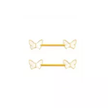 Butterfly Pearl Gold-Tone Titanium Nipple Barbells - 14 Gauge at Spencer's