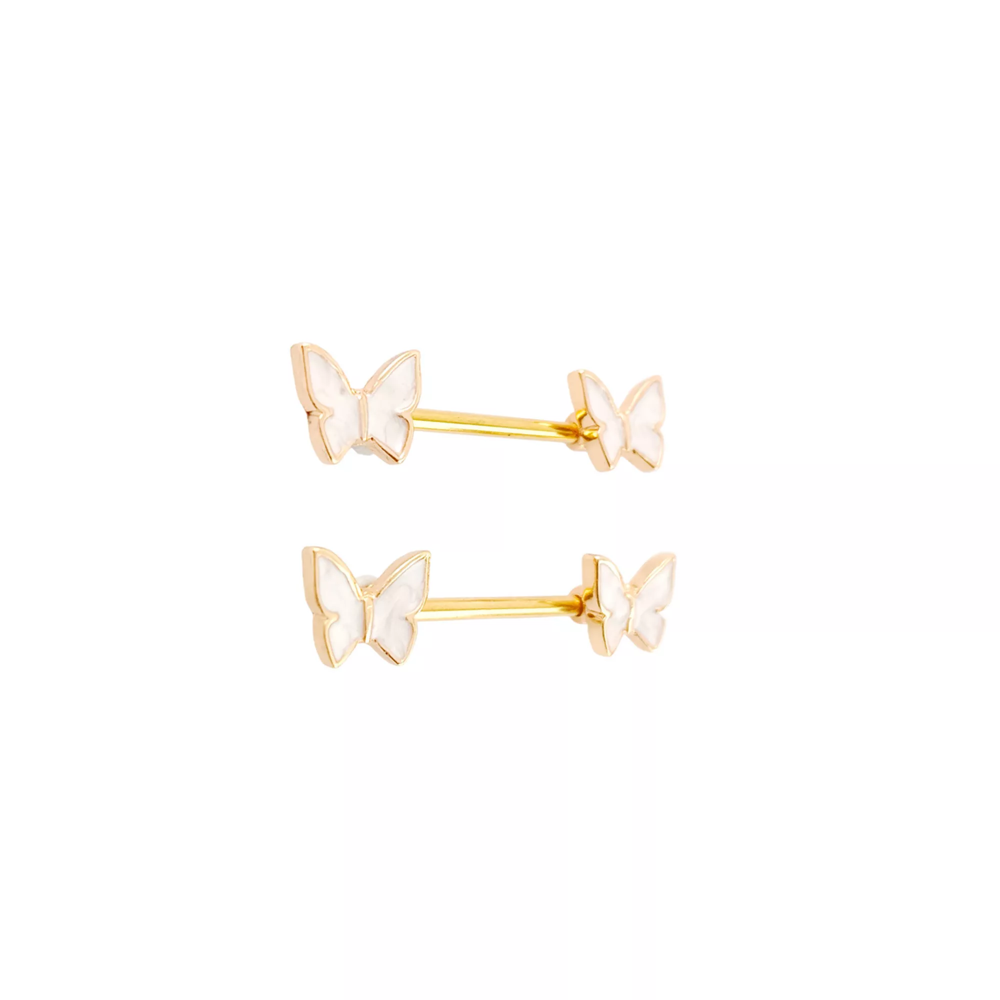 Butterfly Pearl Gold-Tone Titanium Nipple Barbells - 14 Gauge at Spencer's