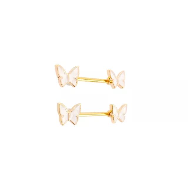 Butterfly Pearl Gold-Tone Titanium Nipple Barbells - 14 Gauge at Spencer's