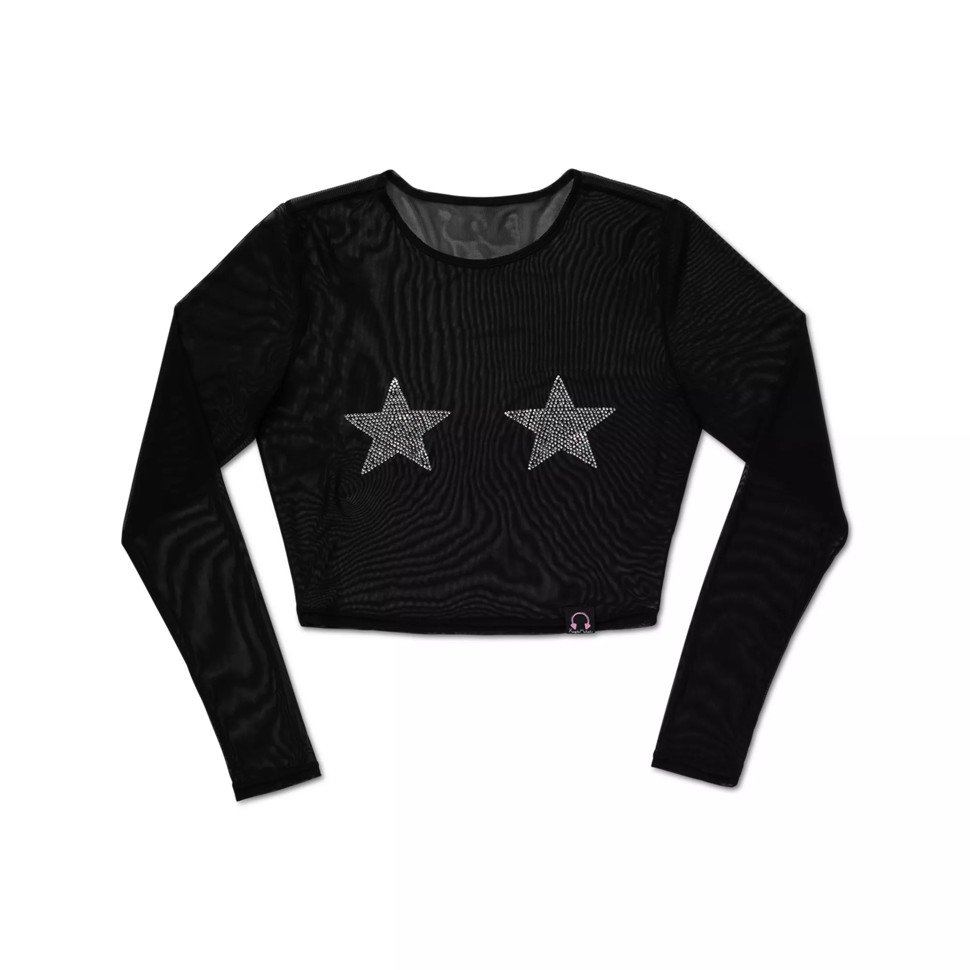 Kayla Malecc Rhinestone Star Mesh Crop Top