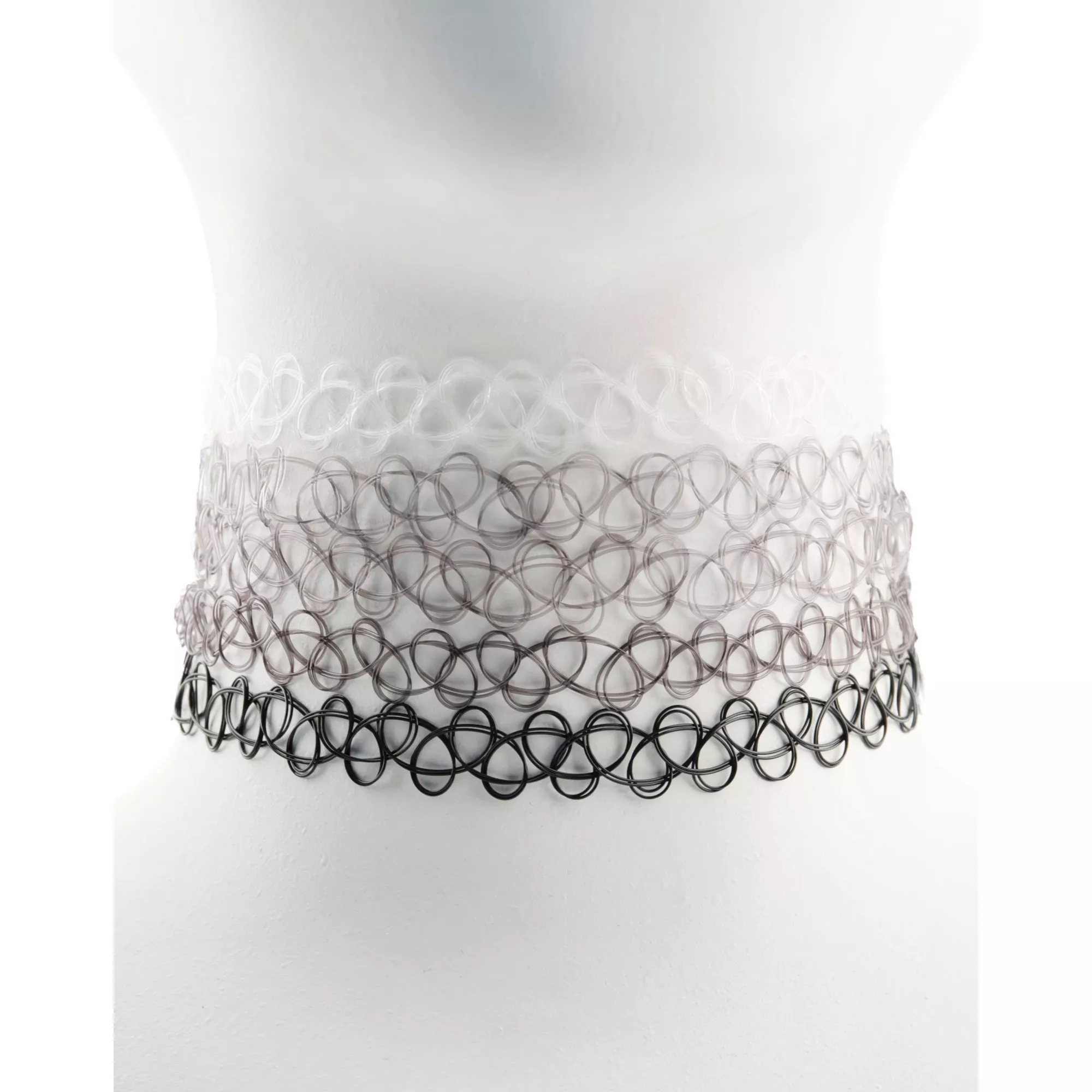 Multi-Pack Black White Ombre Tattoo Choker Necklaces - 5 Pack