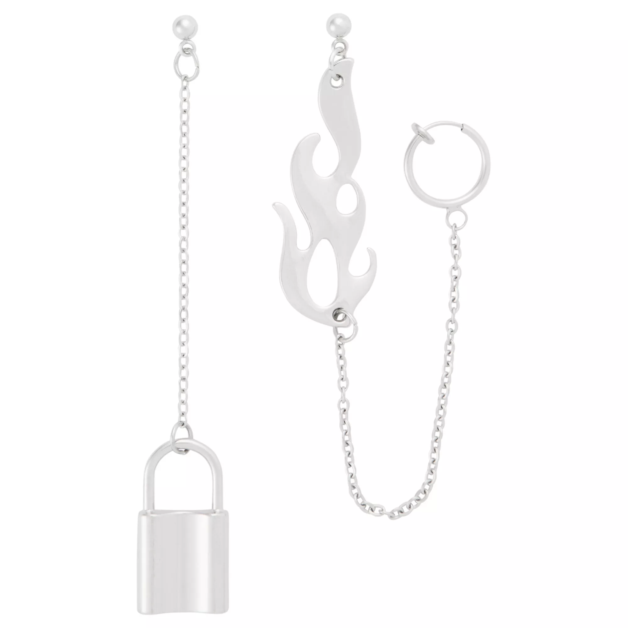 Flame Padlock Chain Dangle Earrings
