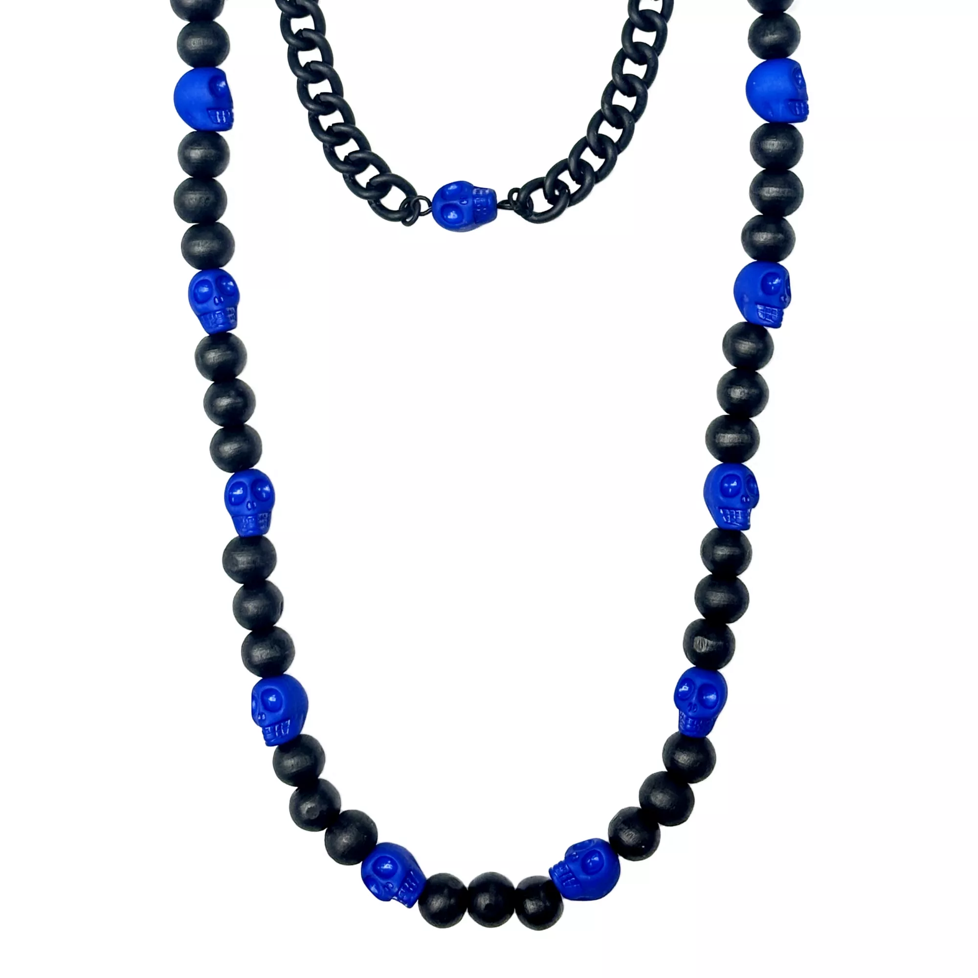 Blue and Black Skull Beaded Wallet Chain