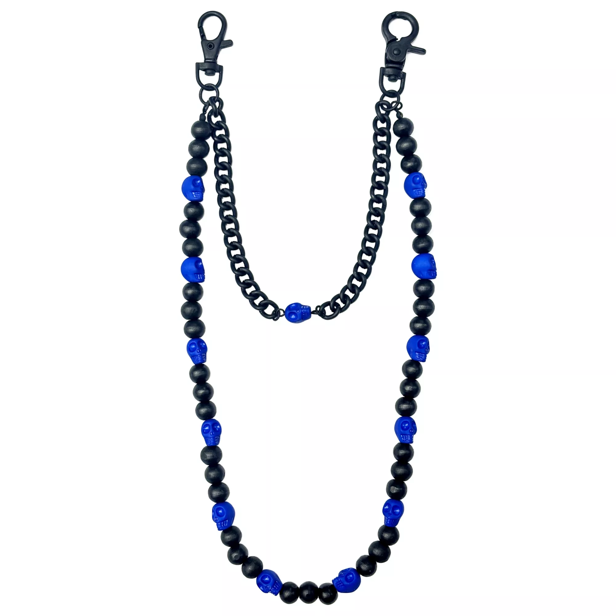 Blue and Black Skull Beaded Wallet Chain
