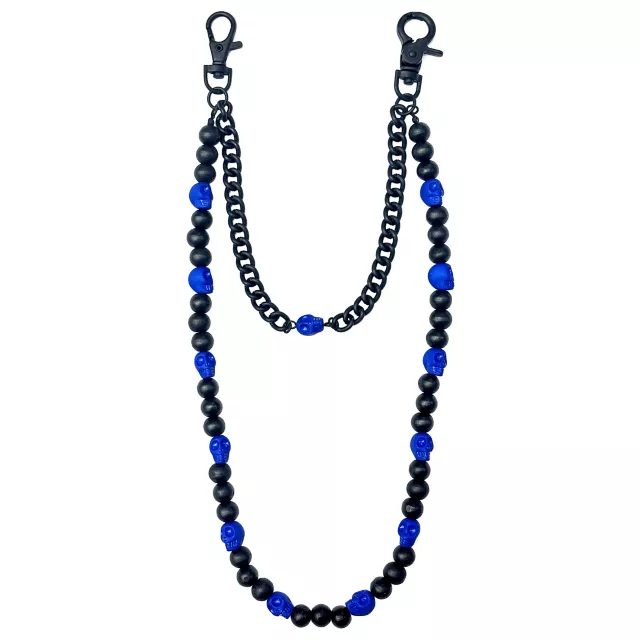 Blue and Black Skull Beaded Wallet Chain at Spencer's