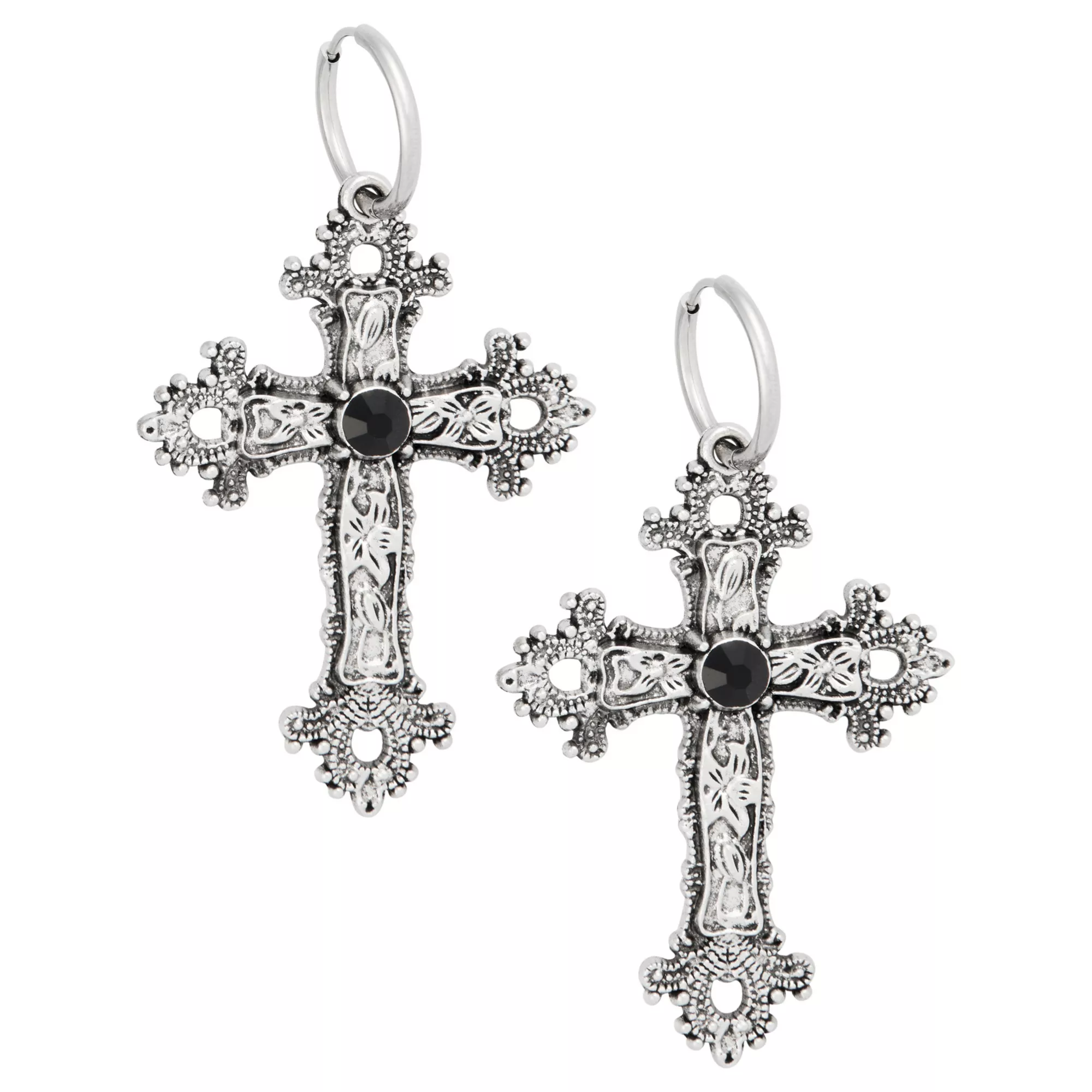 Gothic Cross Hoop Dangle Earrings