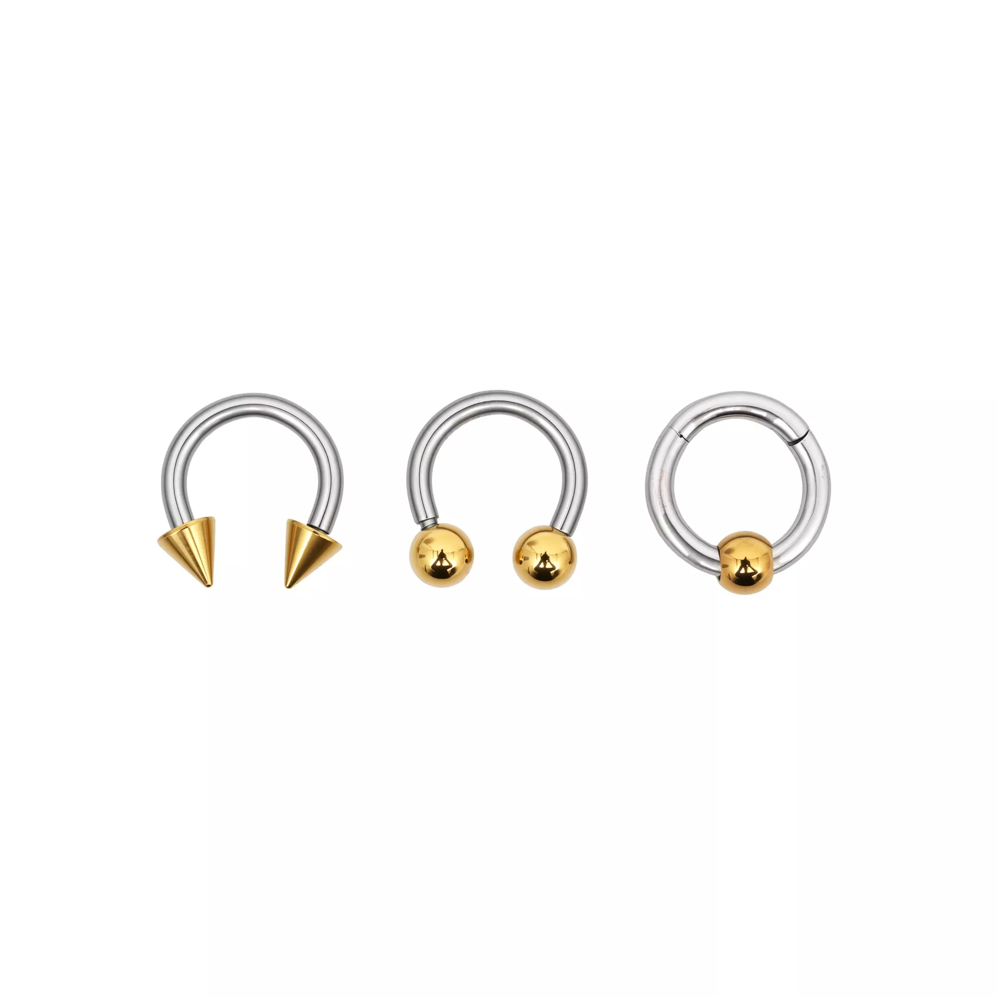 Multi-Pack Mixed Metal Ball and Spiked Horseshoe and Captive Rings 3 Pack - 16 Gauge at Spencer's