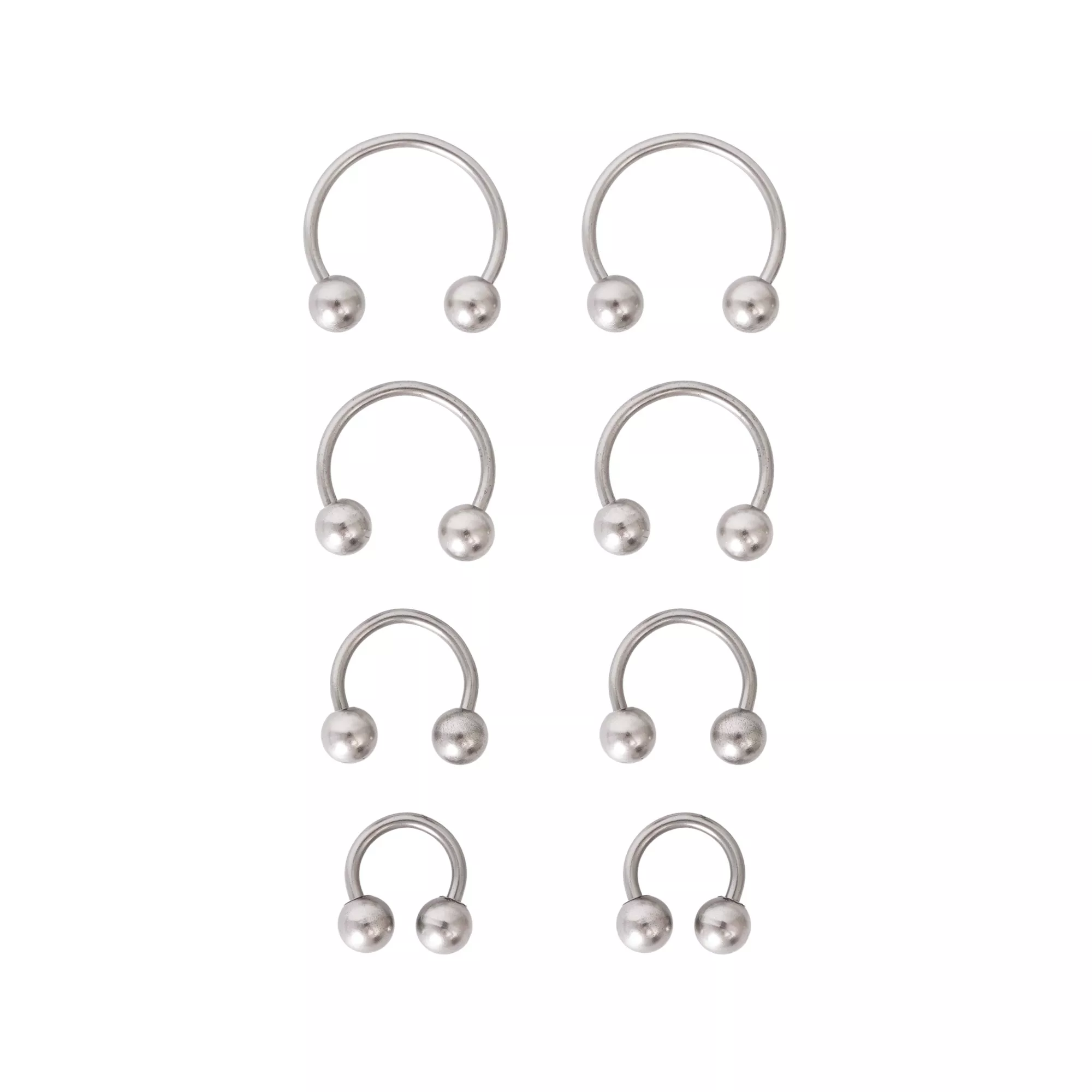 Multi-Pack Silver-Tone Variety Horseshoe Rings 4 Pair - 18 Gauge