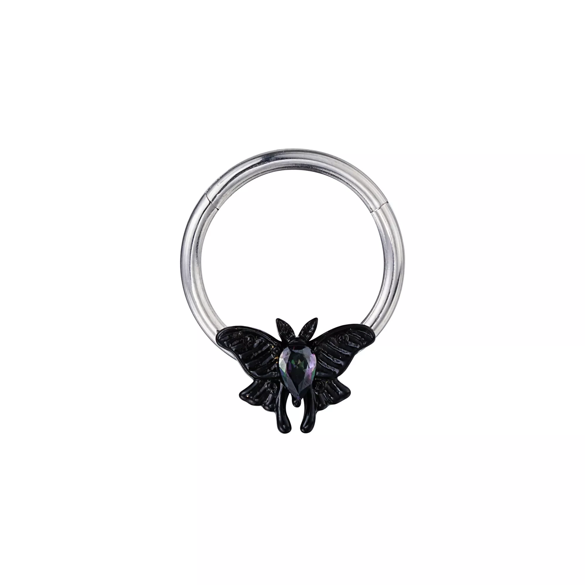 CZ Moth Aurora Borealis-Effect Hinged Septum Ring - 16 Gauge
