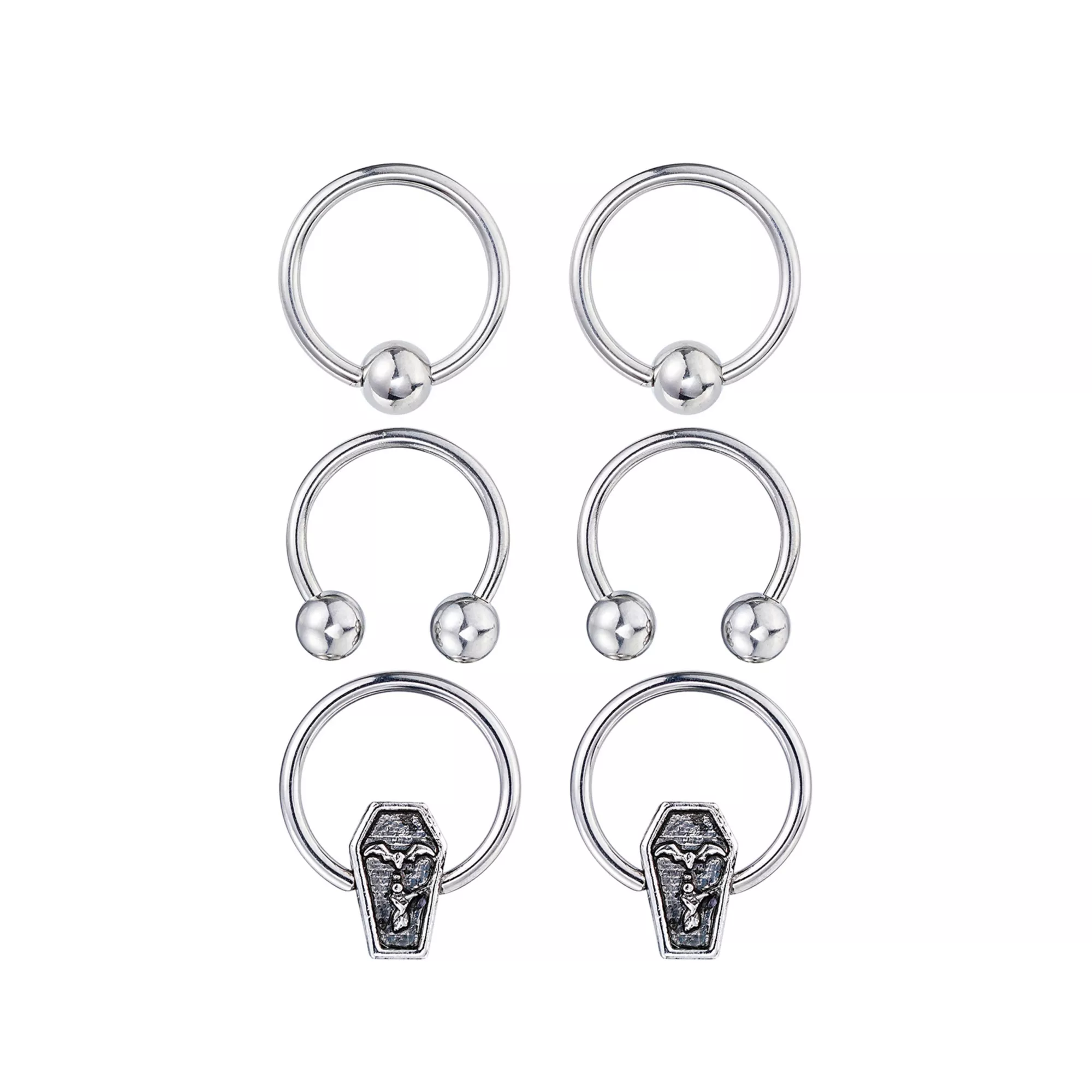 Multi-Pack Coffin Captive and Horseshoe Rings 3 Pair - 16 Gauge