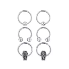 Multi-Pack Coffin Captive and Horseshoe Rings 3 Pair - 16 Gauge at Spencer's