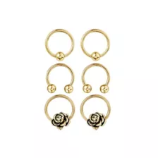 Multi-Pack Gold-Tone Rose Captive and Horseshoe Rings 3 Pair - 16 Gauge at Spencer's