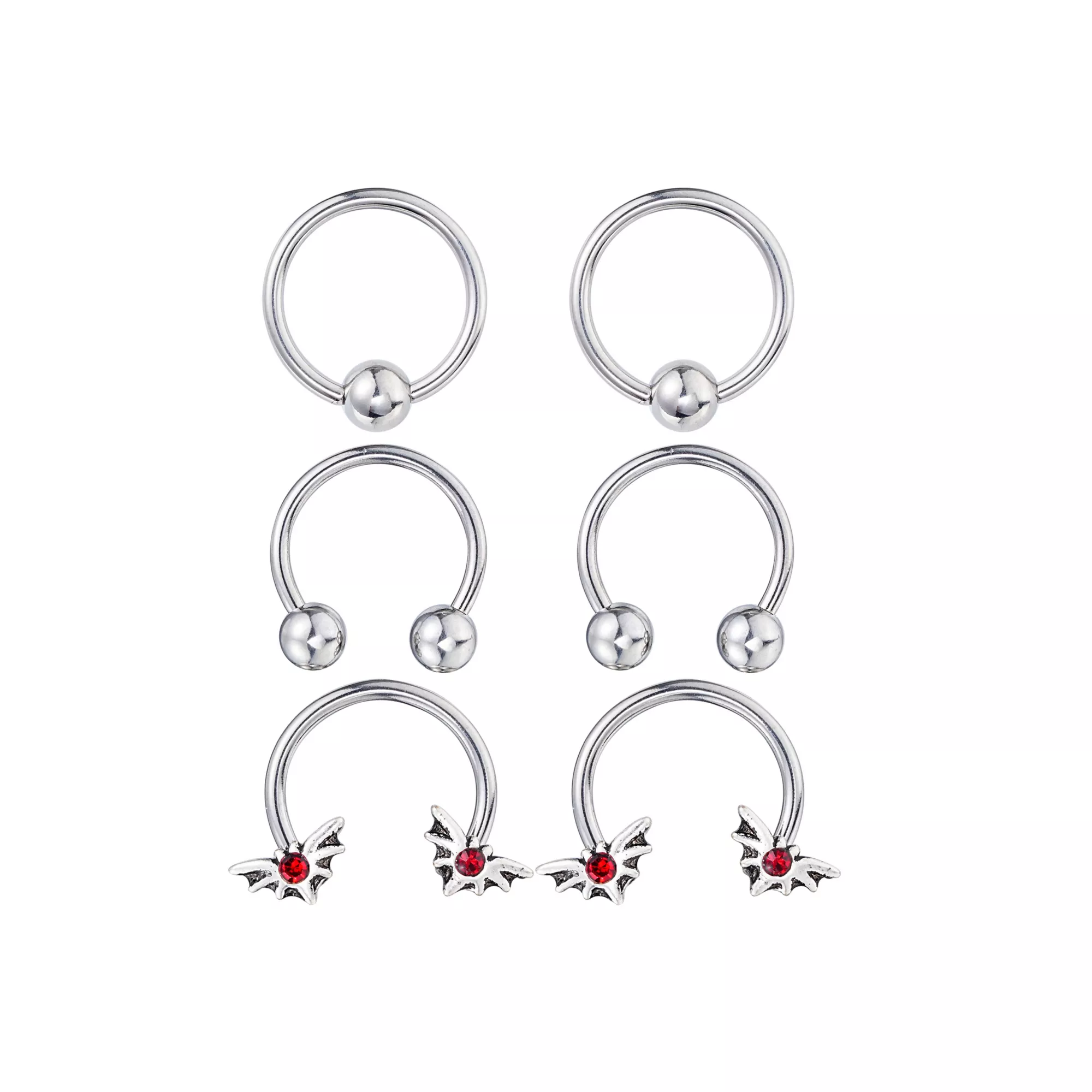 Multi-Pack Batwing Captive and Horseshoe Rings 3 Pair - 16 Gauge