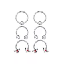 Multi-Pack Batwing Captive and Horseshoe Rings 3 Pair - 16 Gauge at Spencer's