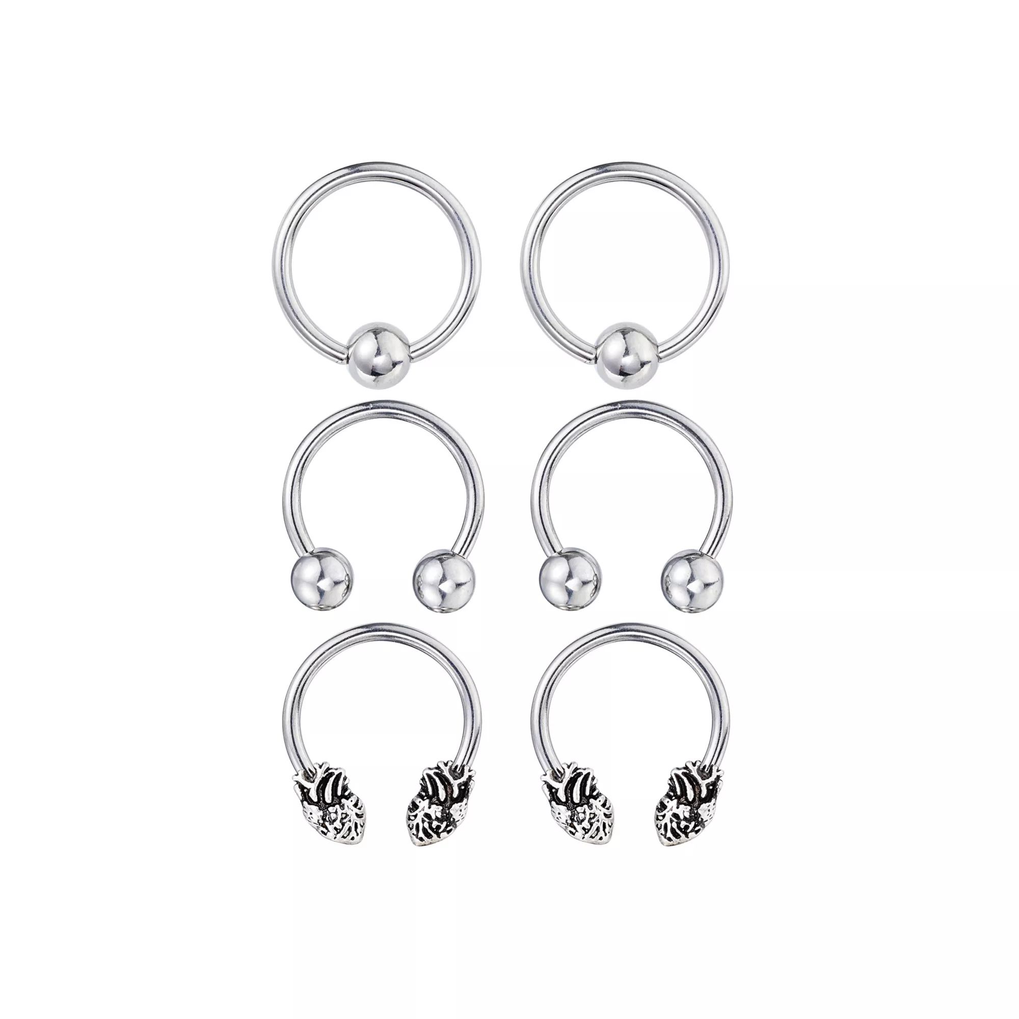 Multi-Pack Heart Captive and Horseshoe Rings 3 Pair - 16 Gauge
