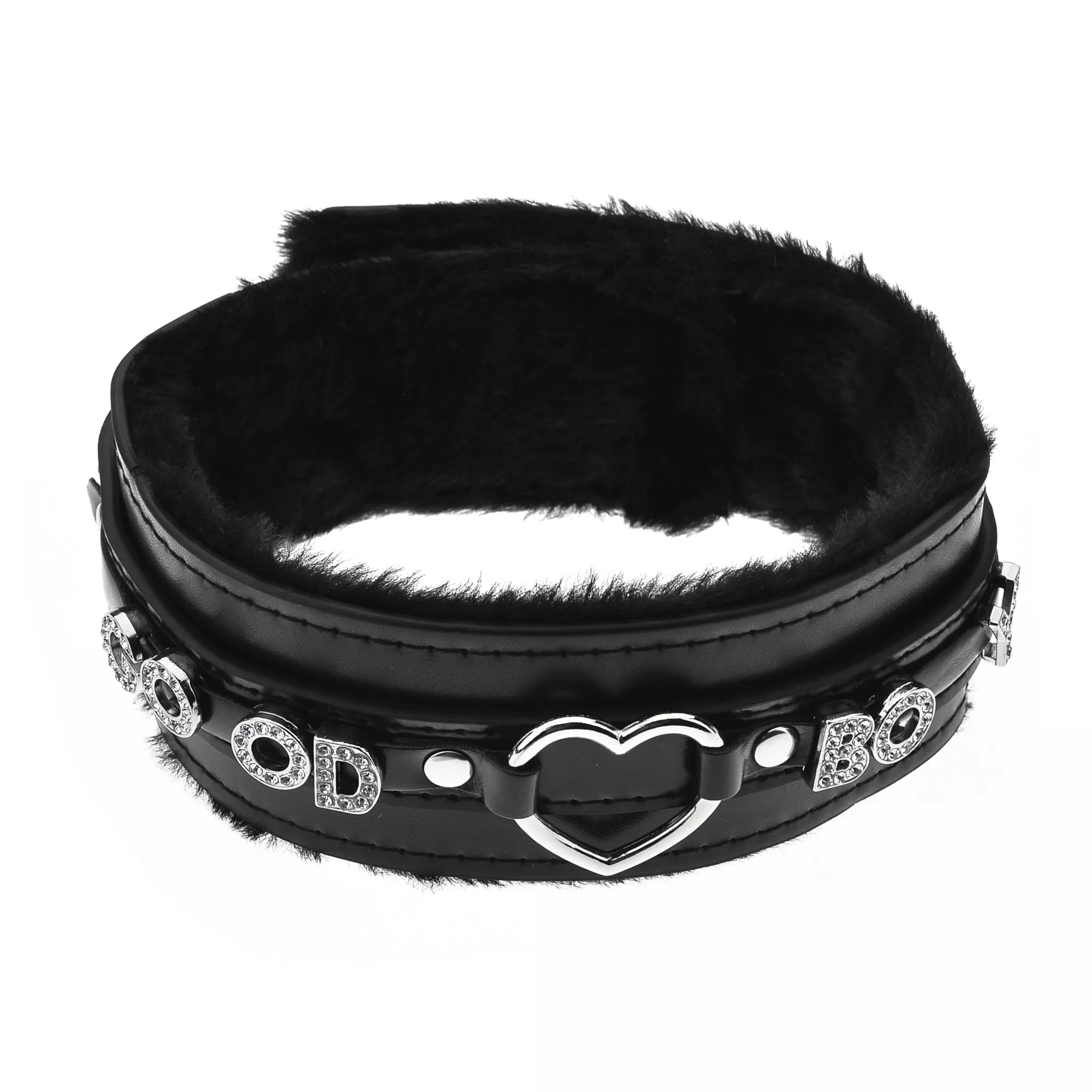 Good Boy Black Faux Leather Furry Choker Necklace
