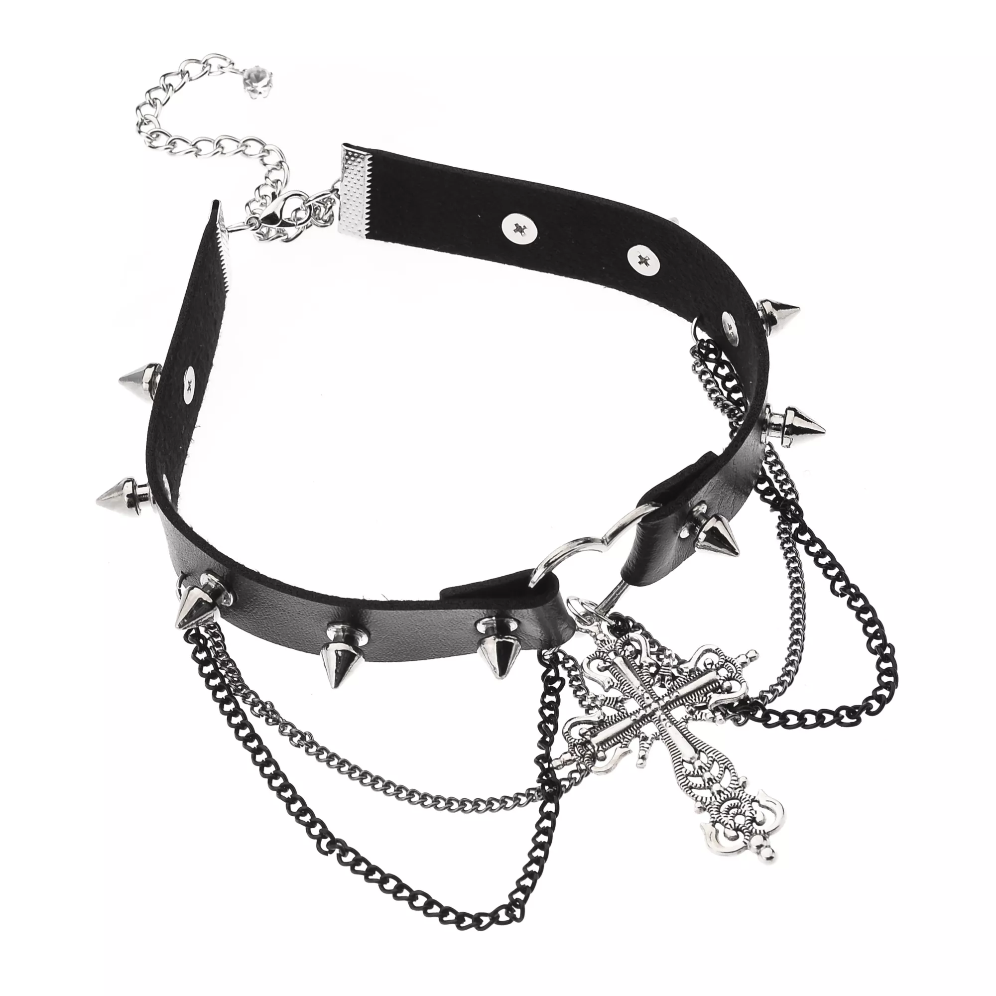 Black Gothic Cross Spike Choker Necklace