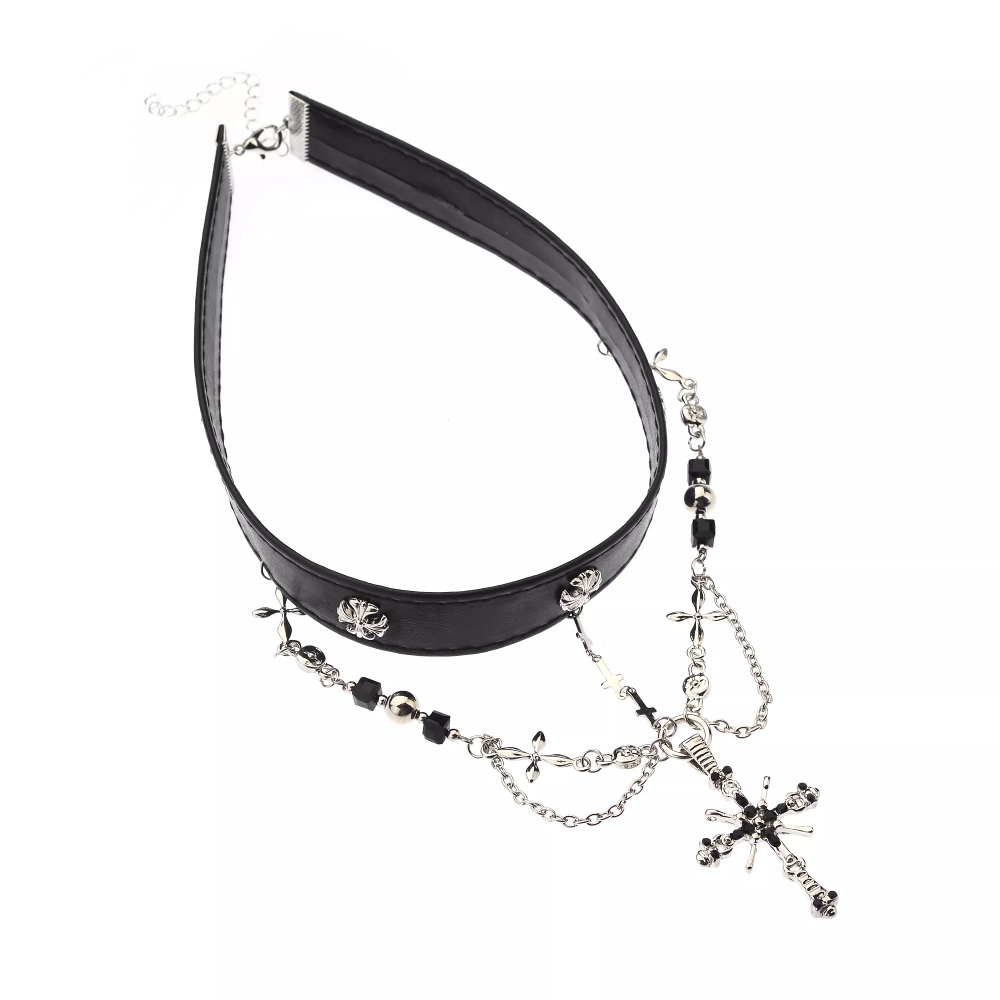 Black Gothic Cross Skull Chain Choker Necklace