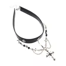 Black Gothic Cross Skull Chain Choker Necklace at Spencer's