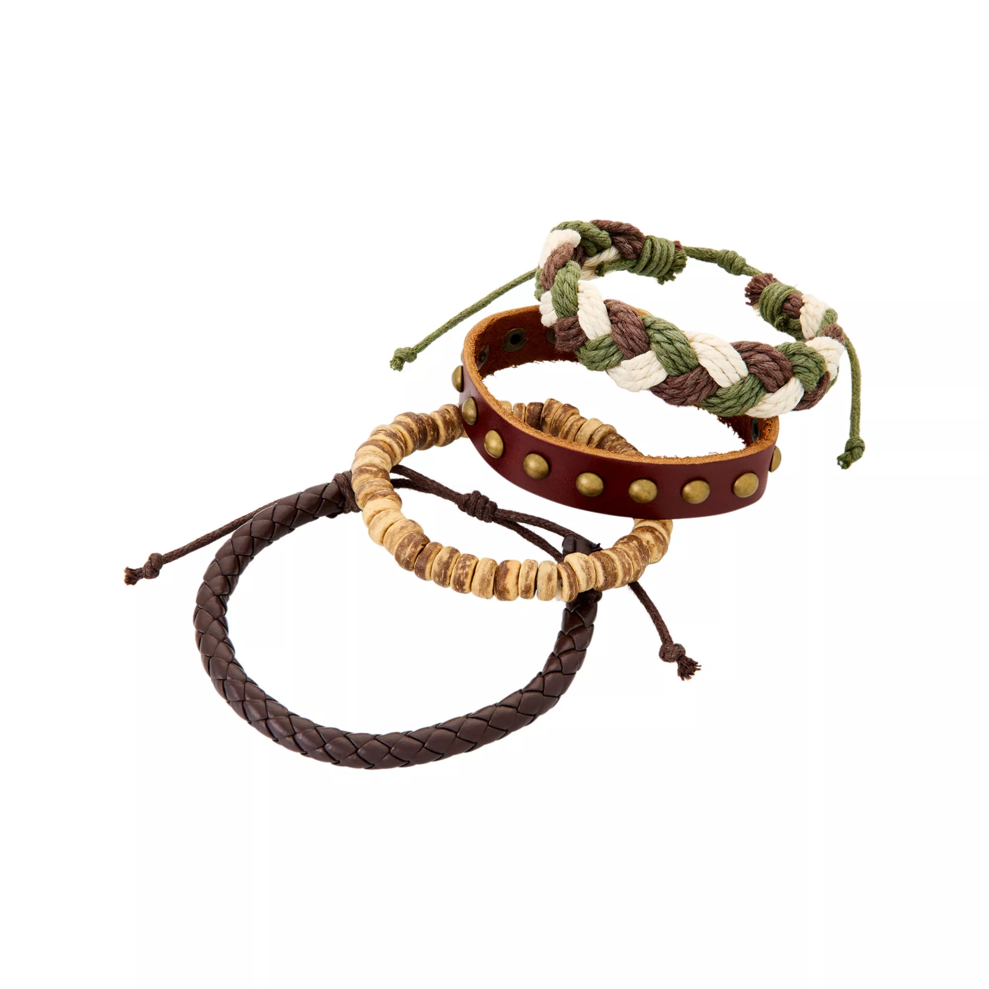 Multi-Pack Earthy Beaded and Braided Leather Cord Bracelets - 4 Pack