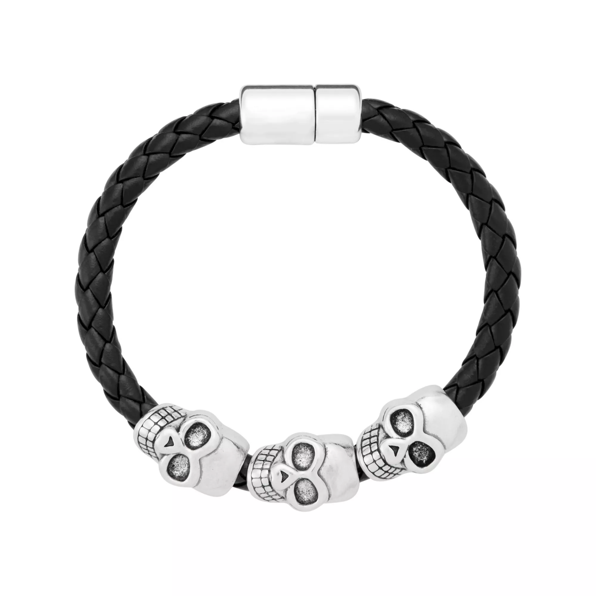 Skull Bead Woven Leather Bracelet