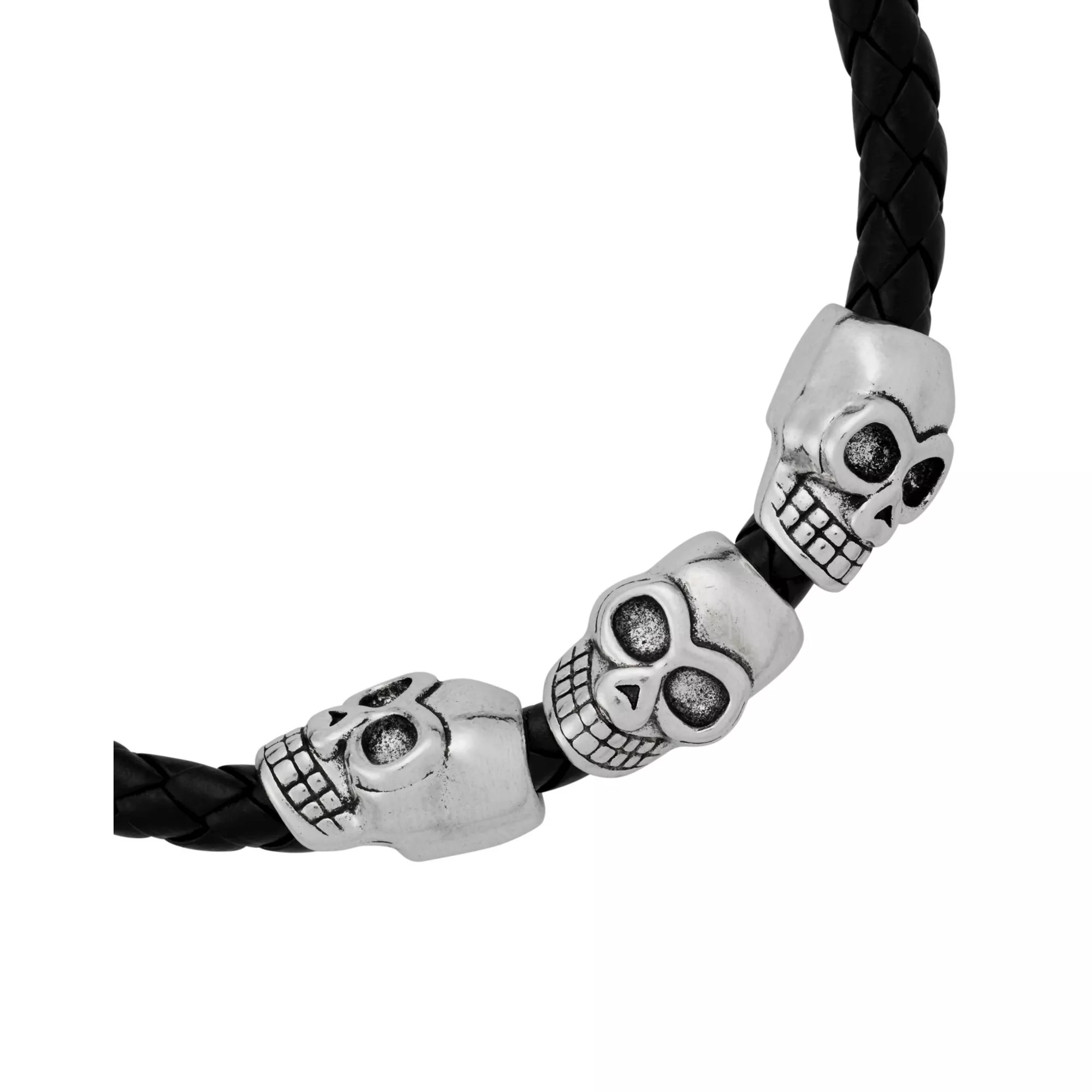 Skull Bead Woven Leather Bracelet