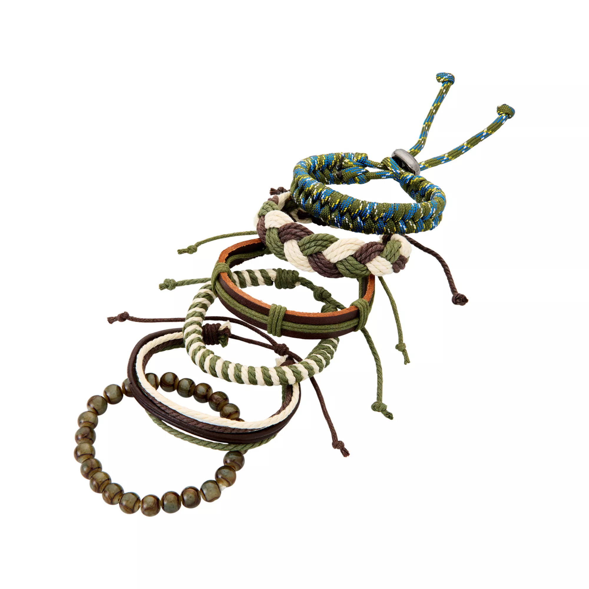 Multi-Pack Multi-Color Beaded and Woven Leather Cord Bracelets - 6 Pack