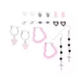 Multi-Pack Black and Pink Spike Heart Skull Earrings - 9 Pair at Spencer's