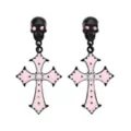 Black and Pink Skull Cross Dangle Earrings at Spencer's