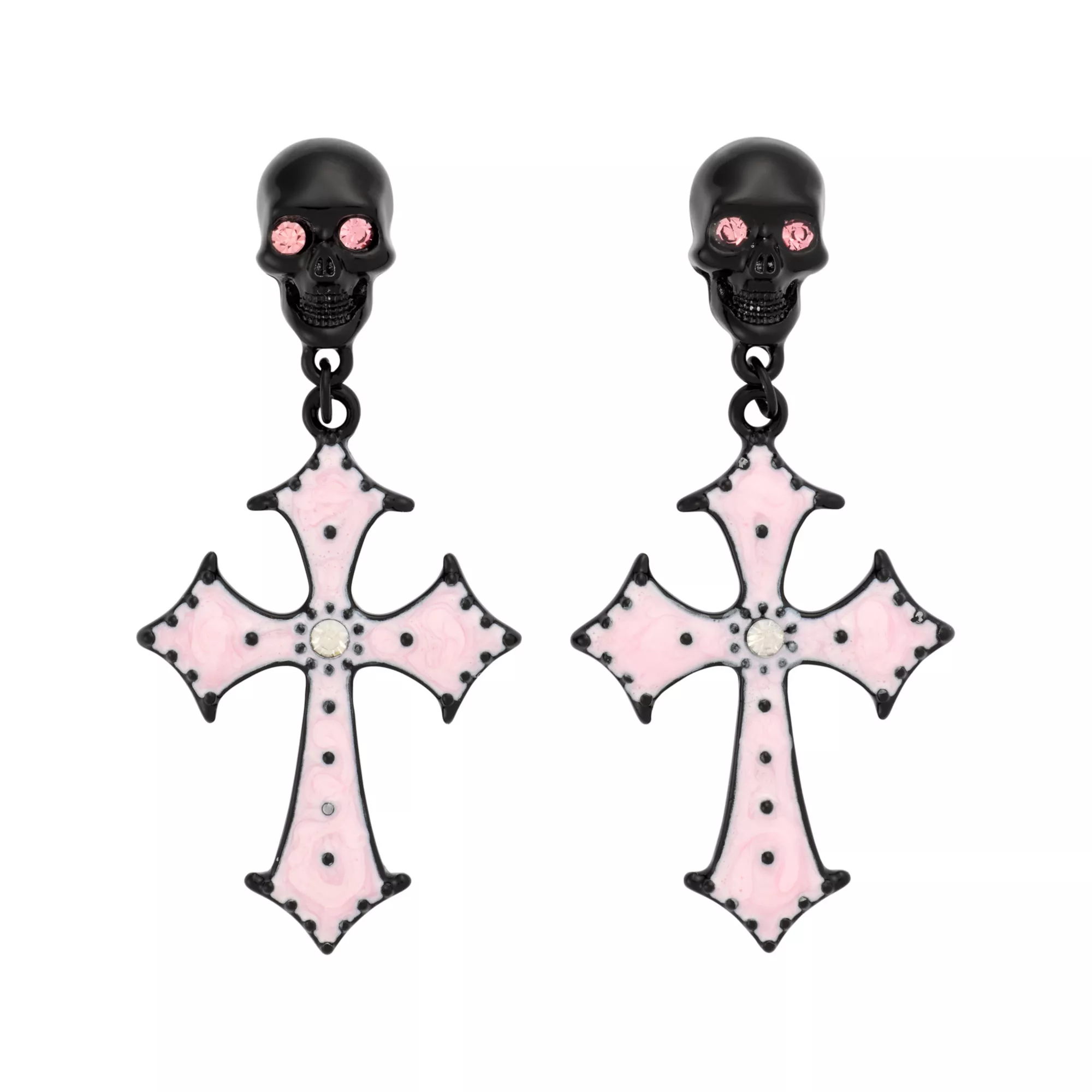 Black and Pink Skull Cross Dangle Earrings at Spencer's