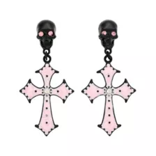 Black and Pink Skull Cross Dangle Earrings at Spencer's