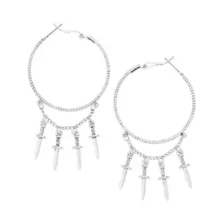 Dagger Dangle Chain Silver-Tone Hoop Earrings at Spencer's