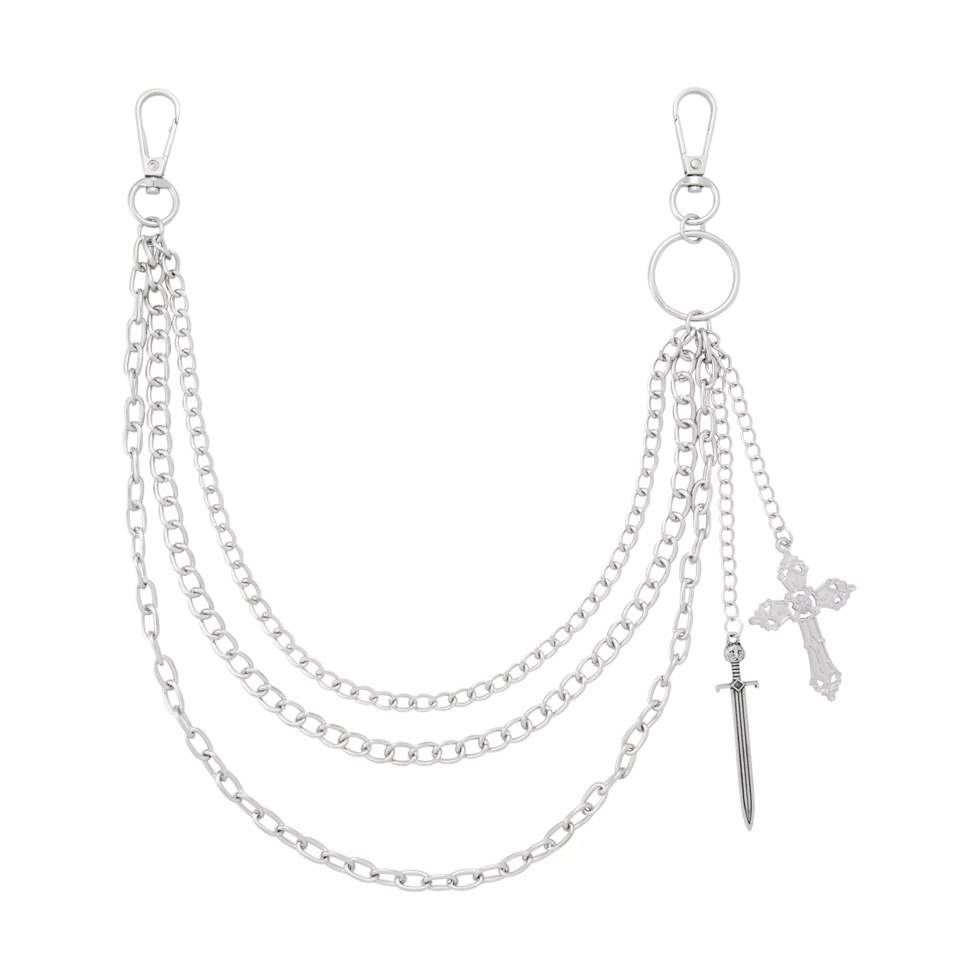 Cross Dagger Silver-Tone 3-Row Wallet Chain