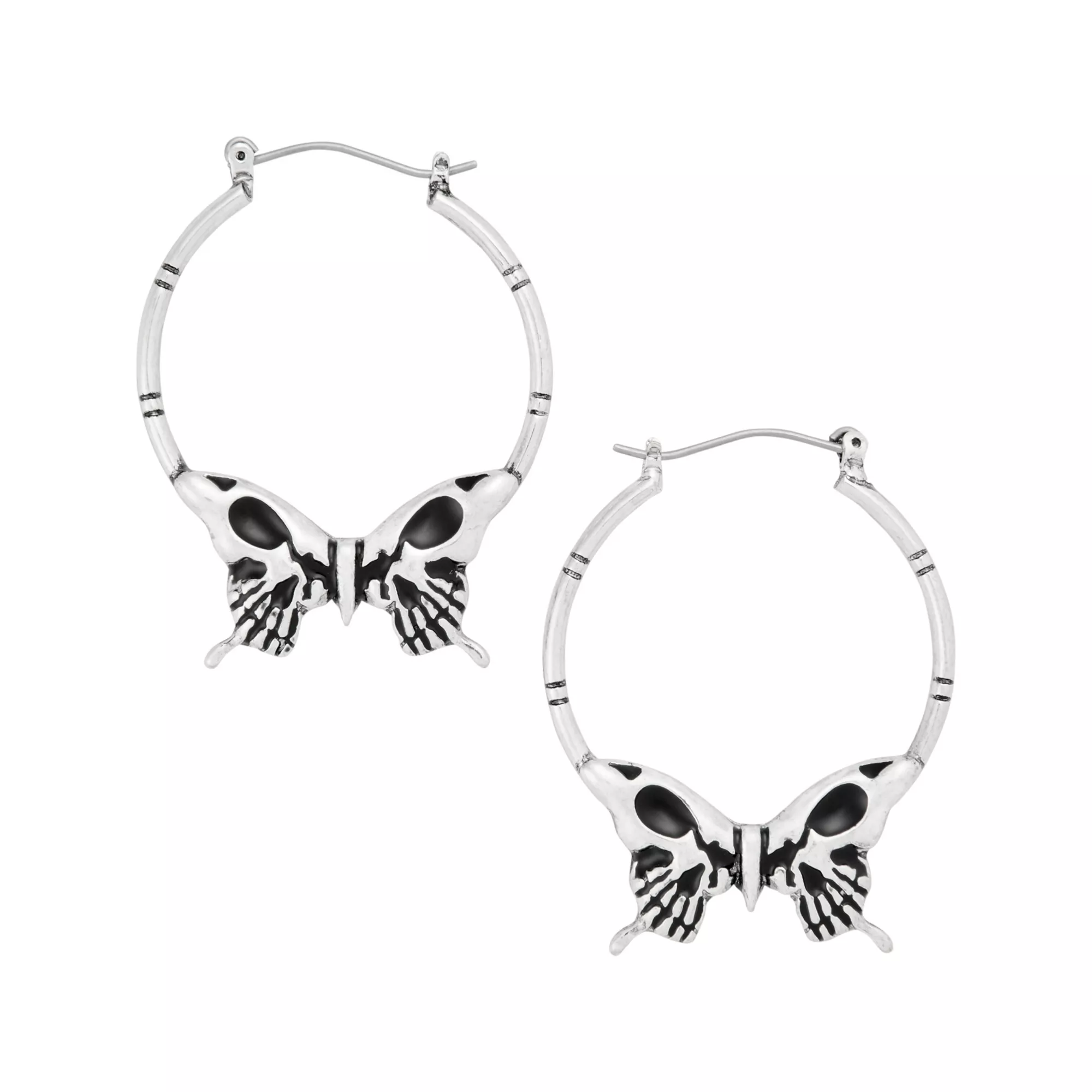 Moth Silver-Tone Hoop Earrings
