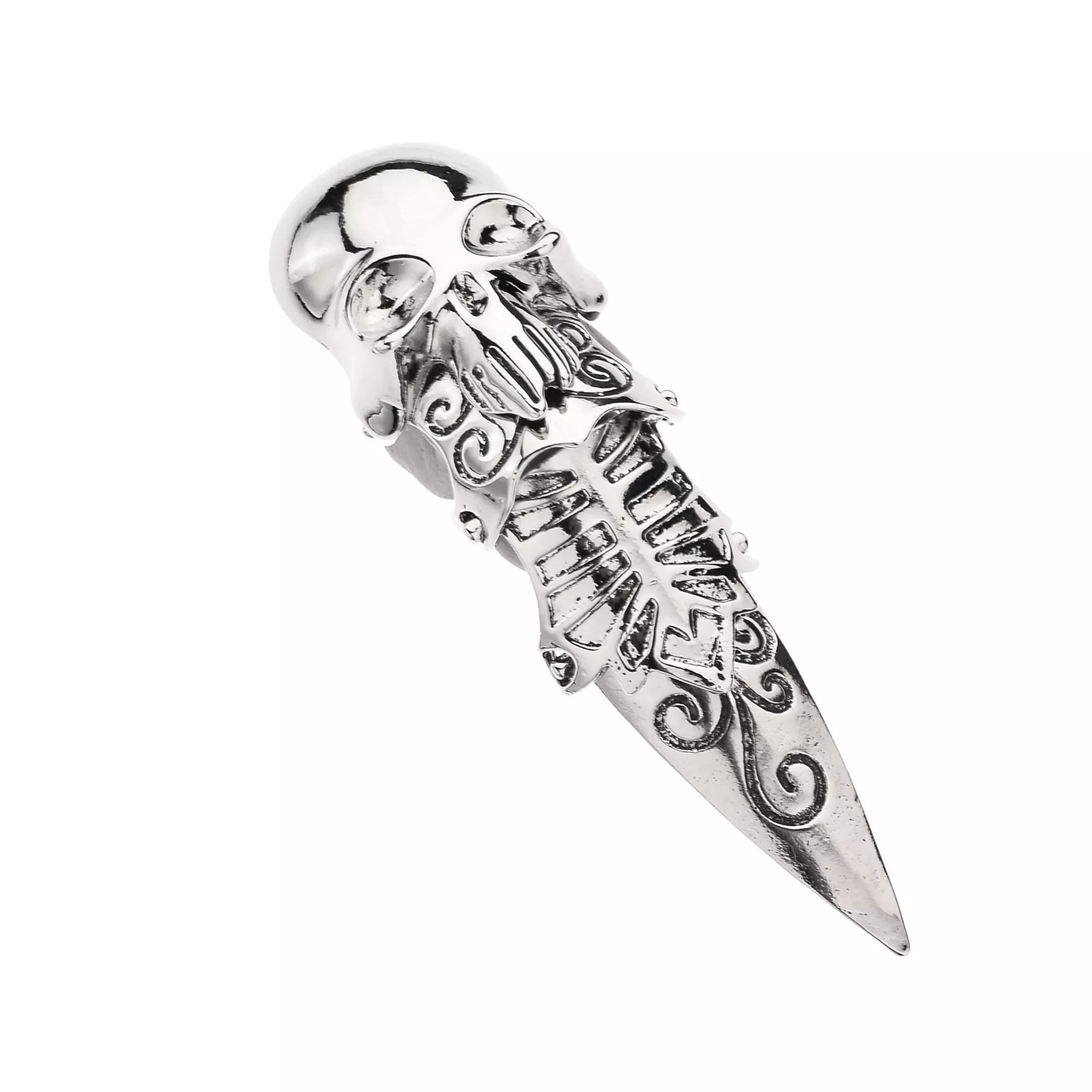 Skull Ribs Silver-Tone Finger Armor