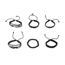 Multi-Pack Black Cross and Beaded Cord Bracelets - 6 Pack at Spencer's