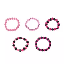Multi-Pack Black and Pink Star Dice Smiley Face Beaded Bracelets - 5 Pack at Spencer's