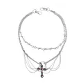 Red CZ Cross and Barbed Wire 2-Row Silver-Tone Necklace at Spencer's