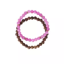 Multi-Pack Pink Agate and Wood Beaded Bracelets - 2 Pack at Spencer's