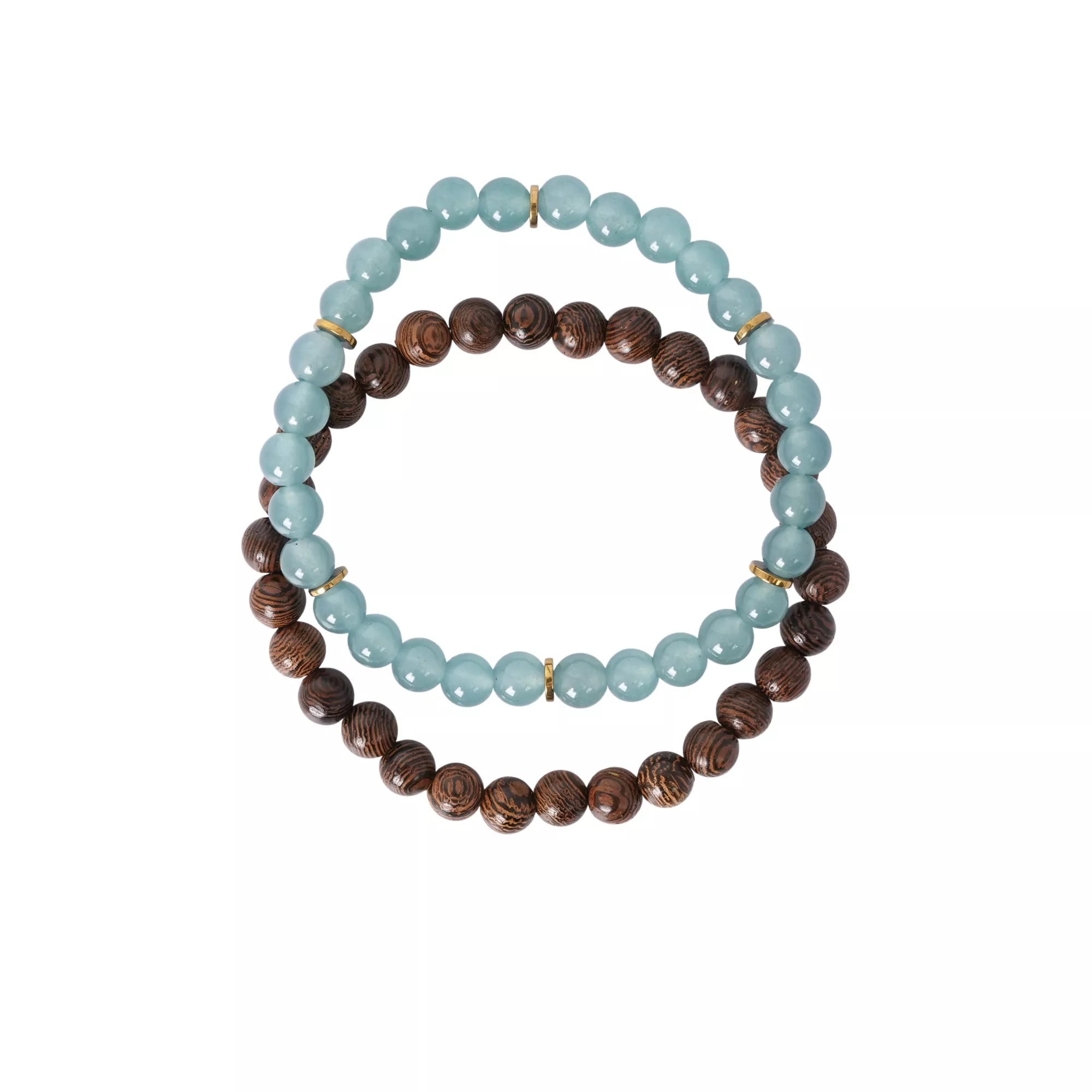 Multi-Pack Green Fluorite and Wood Beaded Bracelets - 2 Pack