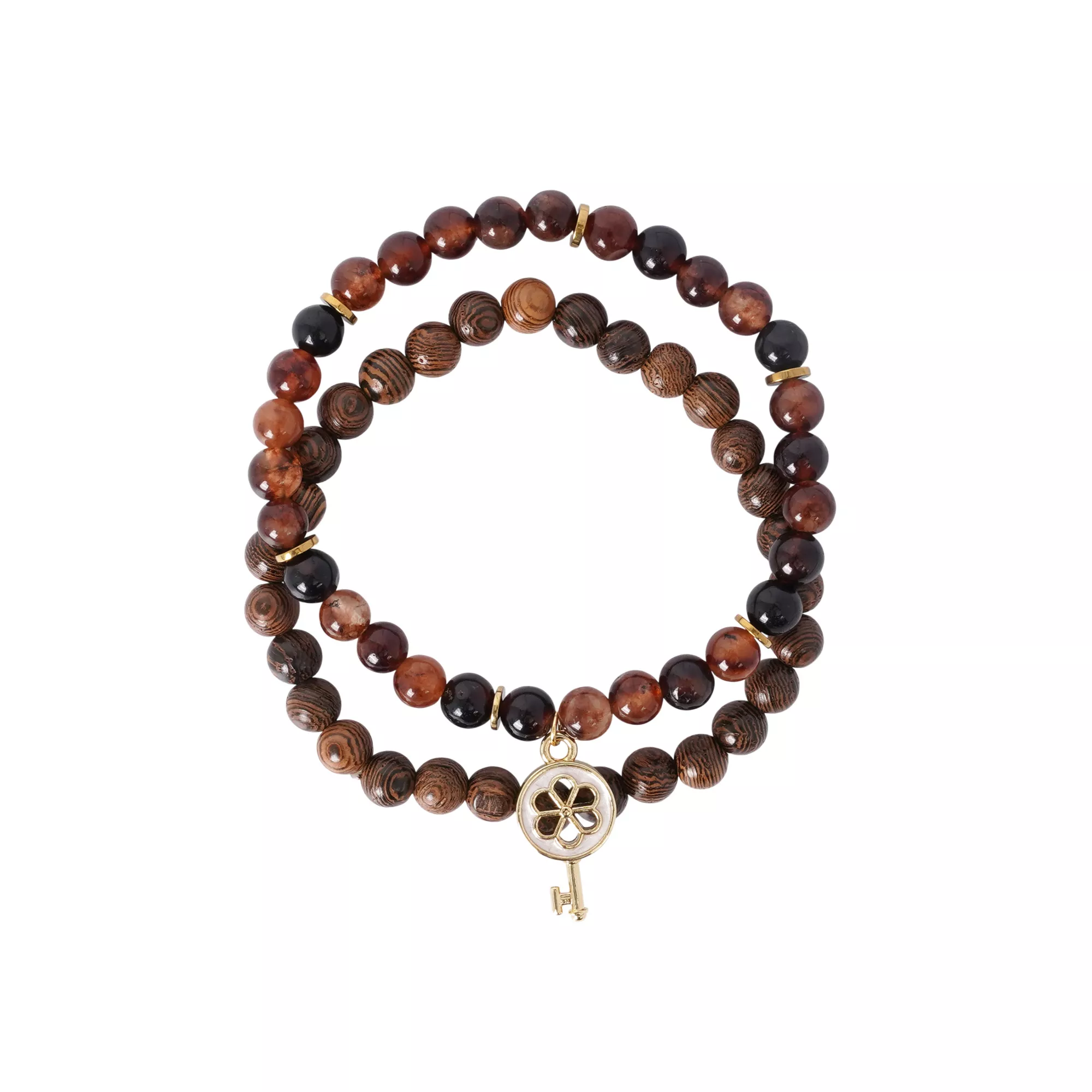 Multi-Pack Orange Fire Opal and Wood Beaded Bracelets - 2 Pack