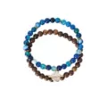 Multi-Pack Blue Agate and Wood Beaded Bracelets - 2 Pack at Spencer's