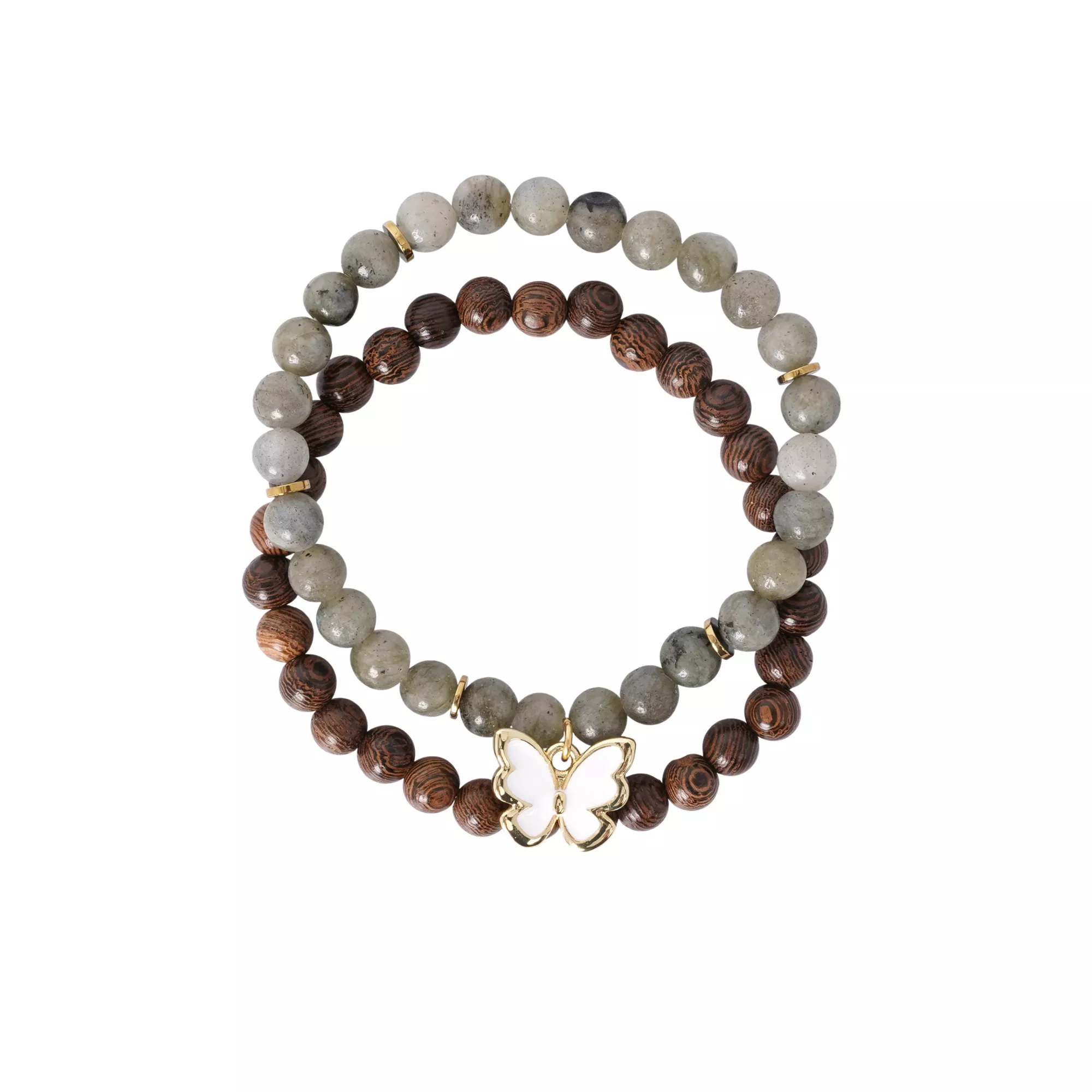 Multi-Pack Labradorite and Wood Beaded Bracelets - 2 Pack